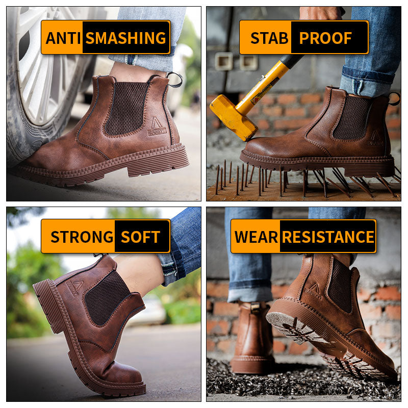 S1 Waterproof safety work shoes  steel head leather footwear construction