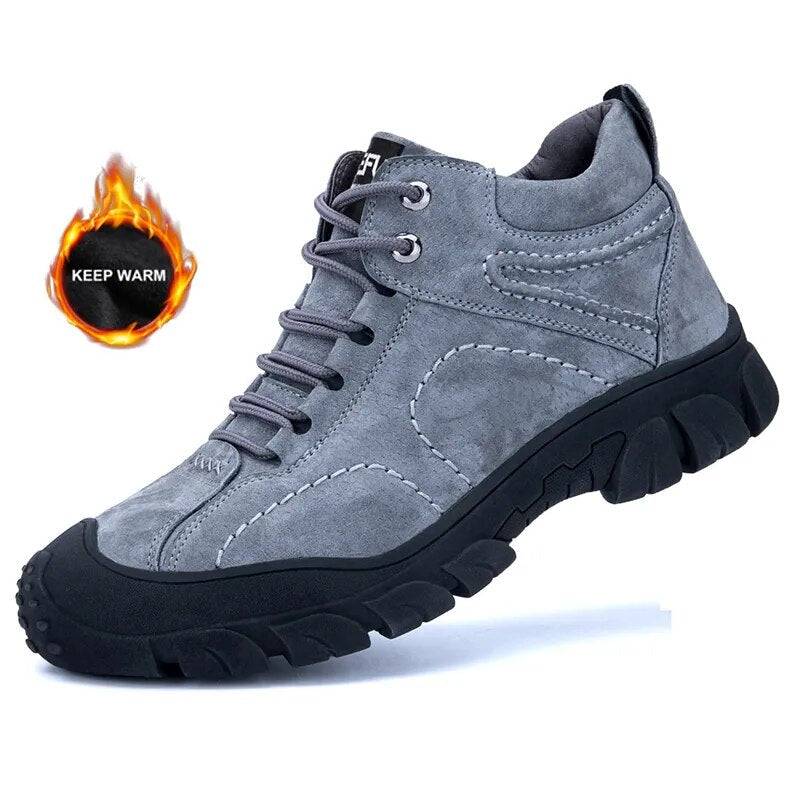 Men women steel toe work boots high quality suede leather warm winter boots